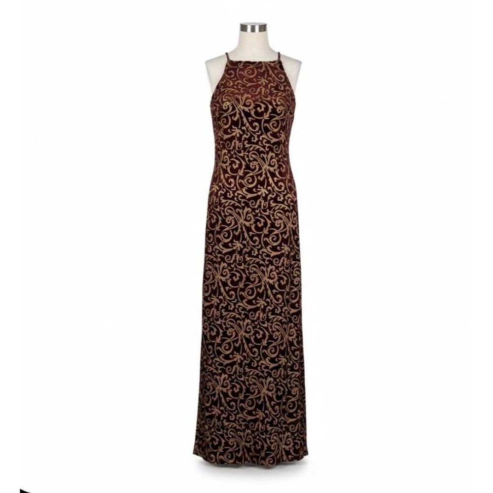 Vintage Bebe Moda Velvet Burnout Small Maxi Paisley Scroll Halter Whimsigoth
